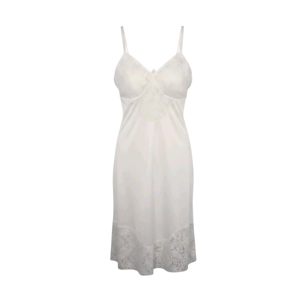 Vintage Henson White Full Slip XS 32 Nylon Lace Trim Lingerie Under Dress